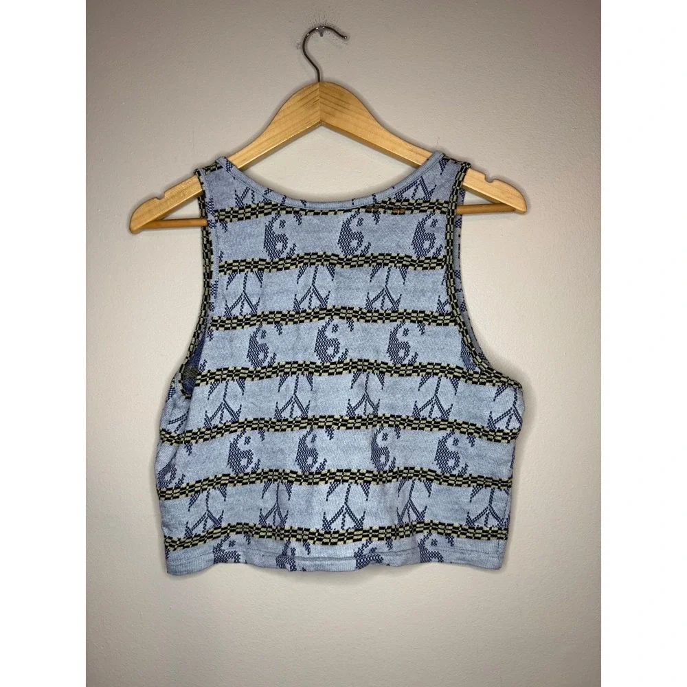 Obey Womens Blue Peace Sign Knit‎ Crop Tank Top Medium Streetwear Cotton